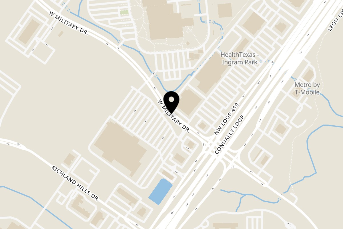 Map showing the location of Charleys Cheesesteaks Military Dr W on 8923 Military Dr W in San Antonio