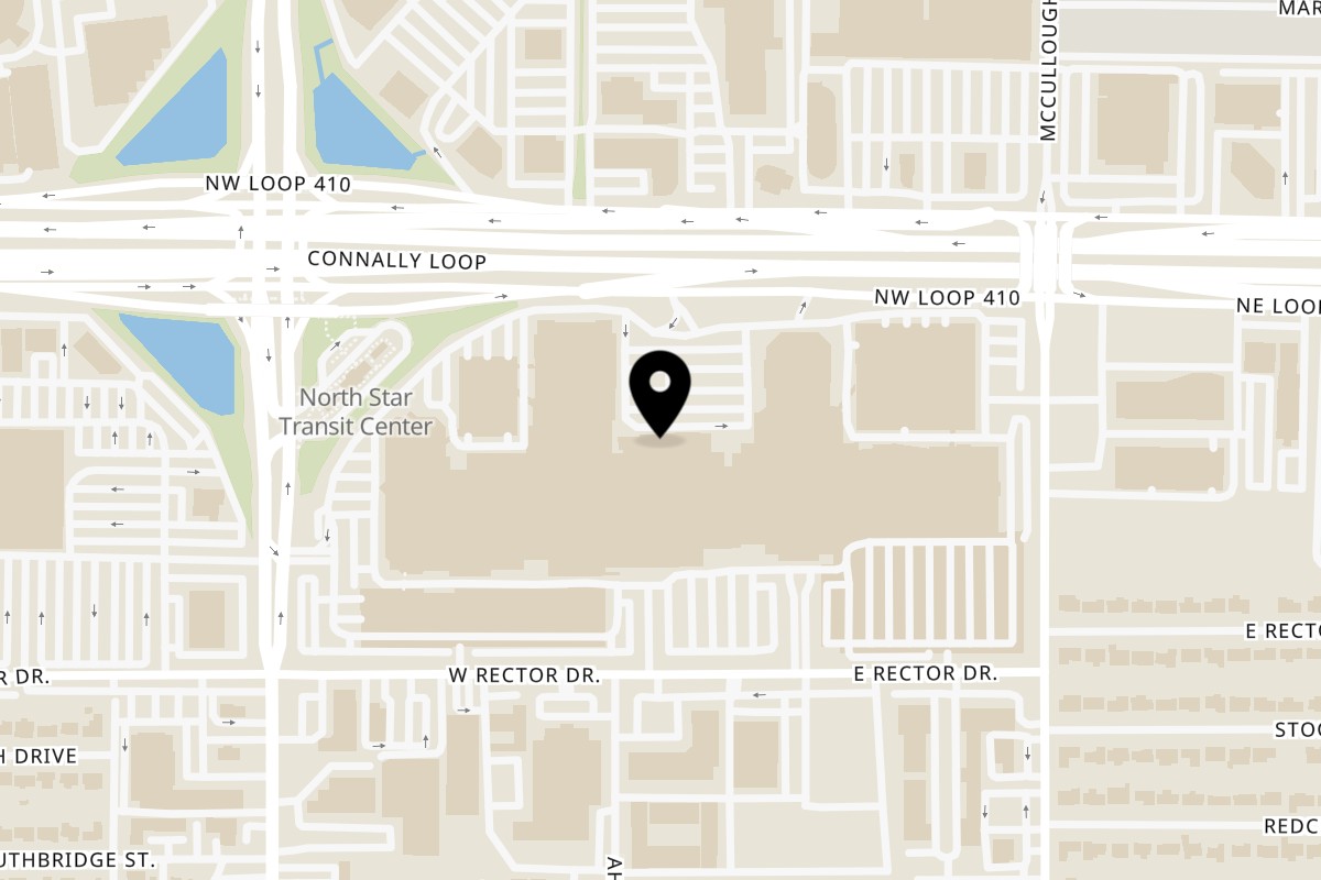 Map showing the location of Charleys Cheesesteaks North Star Mall on 7400 San Pedro Ave #8 in San Antonio