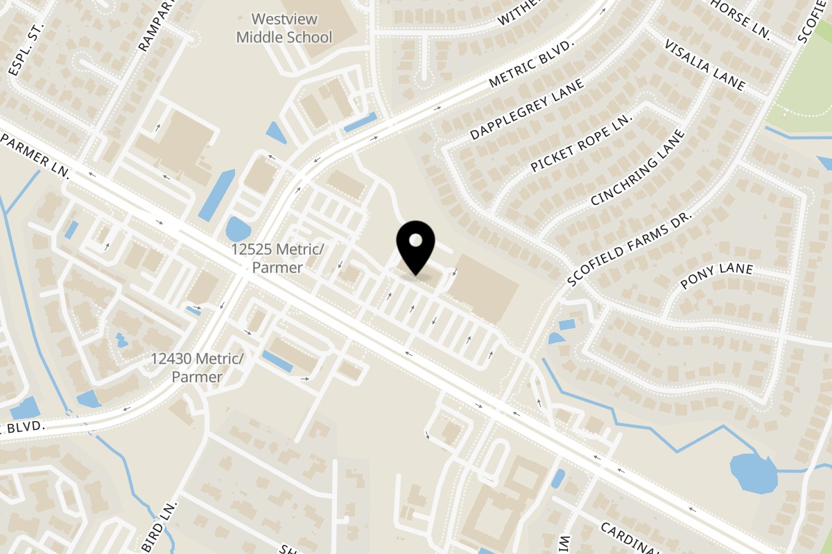 Map showing the location of Charleys Cheesesteaks West Parmer Lane on 1700 W Parmer Ln #220 in Austin