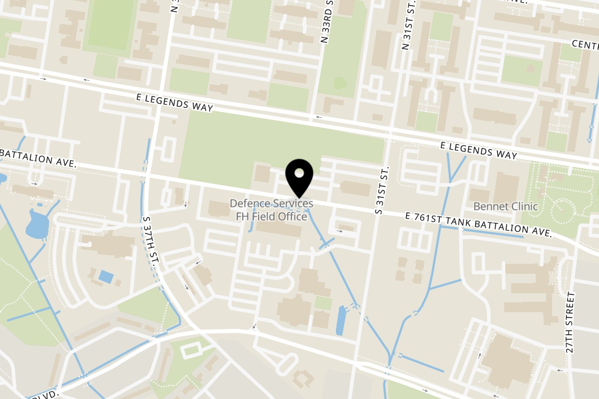 Map showing the location of Charleys Cheesesteaks Fort Cavazos 761st on 761st Tank Battalion Ave in Fort Hood